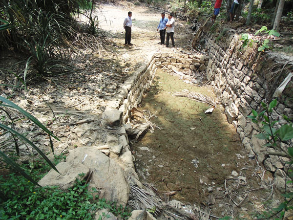 ಸಜಿಪನಡು: ಬಿಸಿಲ ಧಗೆಗೆ ಬತ್ತಿದ ಪುರಾತನ ಕೆರೆ!